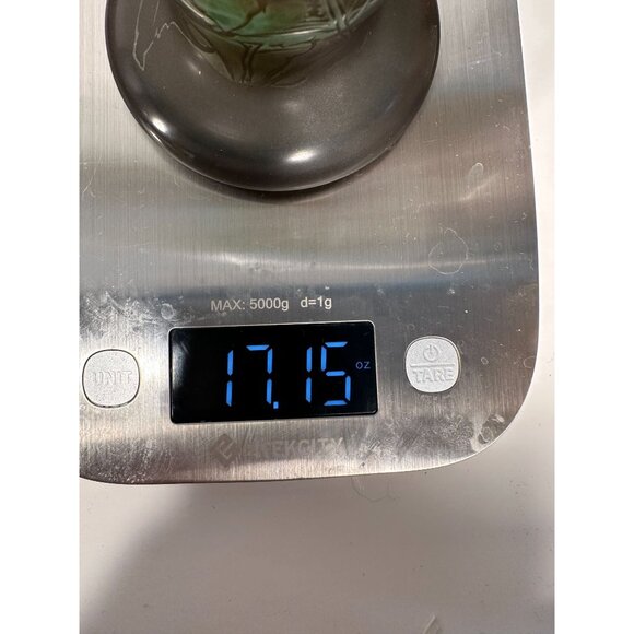 Antique Style Blue & Green Glass Vase With Dandelion Design 10" Tall Handcrafted - Picture 9 of 9